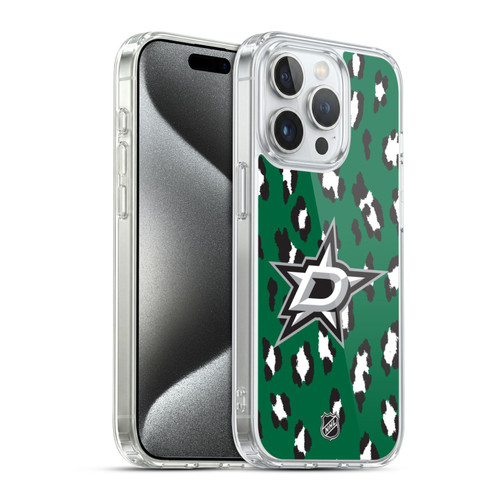 NHL Dallas Stars Leopard Pattern Soft Gel Case for Apple iPhone 15 Pro