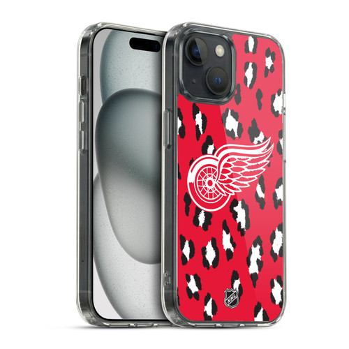 NHL Detroit Red Wings Leopard Pattern Soft Gel Case for Apple iPhone 15 & MagSafe