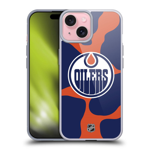 NHL Edmonton Oilers Cow Pattern Soft Gel Case for Apple iPhone 15