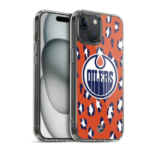 NHL Edmonton Oilers Leopard Pattern Soft Gel Case for Apple iPhone 15 & MagSafe