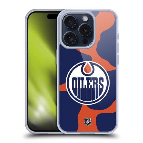 NHL Edmonton Oilers Cow Pattern Soft Gel Case for Apple iPhone 15 Pro