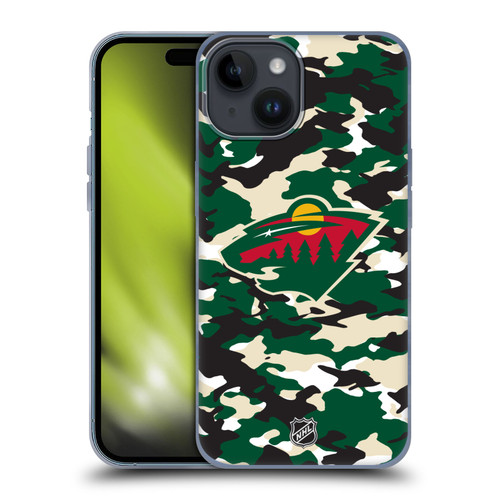 NHL Minnesota Wild Camouflage Soft Gel Case for Apple iPhone 15