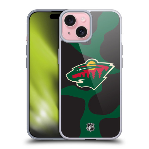 NHL Minnesota Wild Cow Pattern Soft Gel Case for Apple iPhone 15