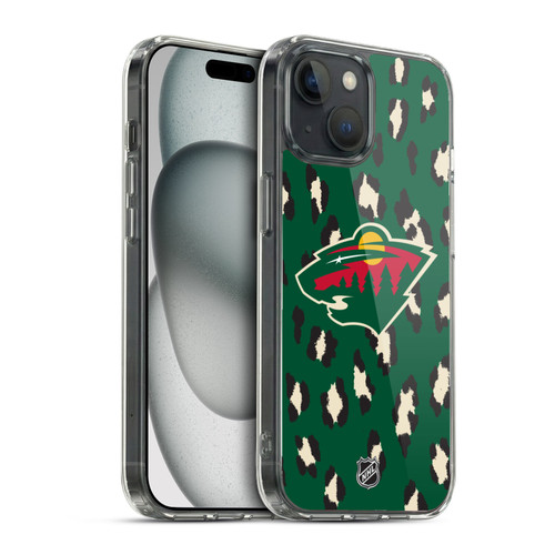 NHL Minnesota Wild Leopard Pattern Soft Gel Case for Apple iPhone 15
