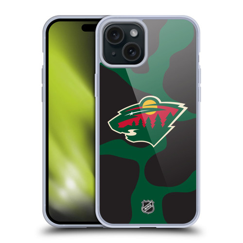 NHL Minnesota Wild Cow Pattern Soft Gel Case for Apple iPhone 15 Plus