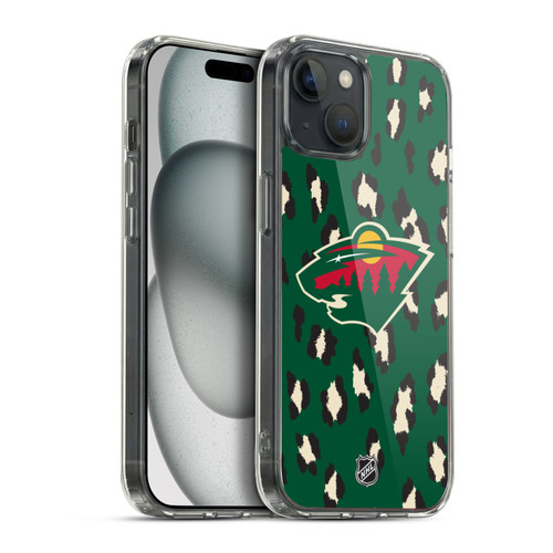 NHL Minnesota Wild Leopard Pattern Soft Gel Case for Apple iPhone 15 Plus
