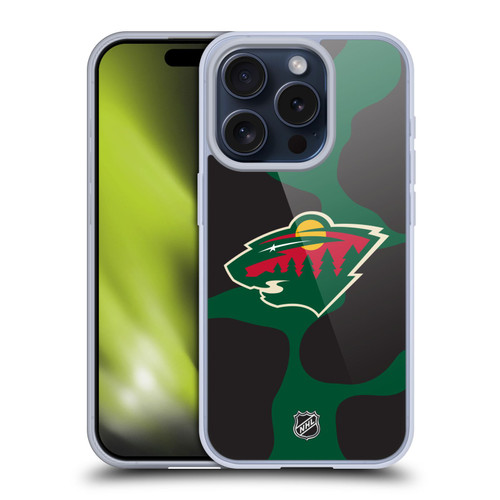 NHL Minnesota Wild Cow Pattern Soft Gel Case for Apple iPhone 15 Pro