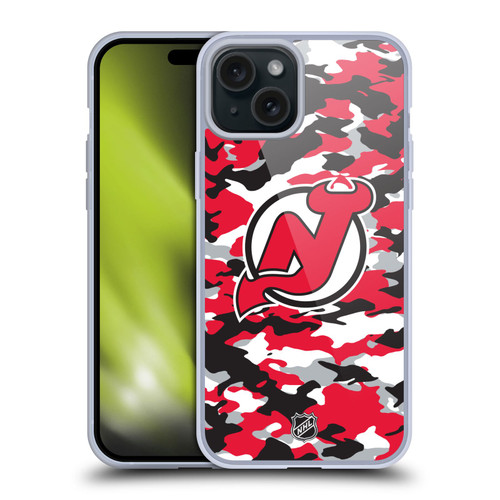 NHL New Jersey Devils Camouflage Soft Gel Case for Apple iPhone 15 Plus