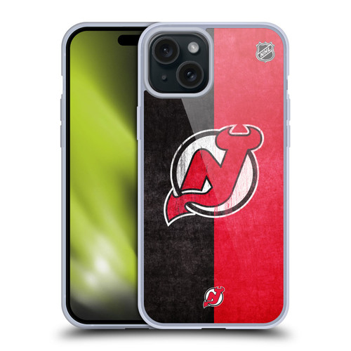NHL New Jersey Devils Half Distressed Soft Gel Case for Apple iPhone 15 Plus