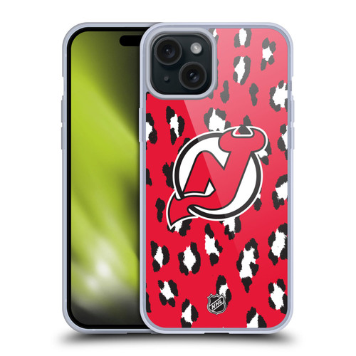 NHL New Jersey Devils Leopard Patten Soft Gel Case for Apple iPhone 15 Plus