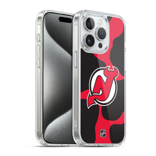 NHL New Jersey Devils Cow Pattern Soft Gel Case for Apple iPhone 15 Pro