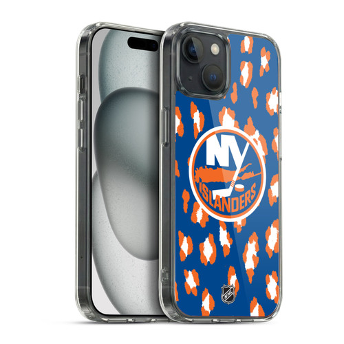 NHL New York Islanders Leopard Pattern Soft Gel Case for Apple iPhone 15 Plus