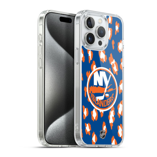 NHL New York Islanders Leopard Pattern Soft Gel Case for Apple iPhone 15 Pro Max