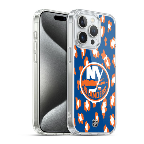NHL New York Islanders Leopard Pattern Soft Gel Case for Apple iPhone 15 Pro