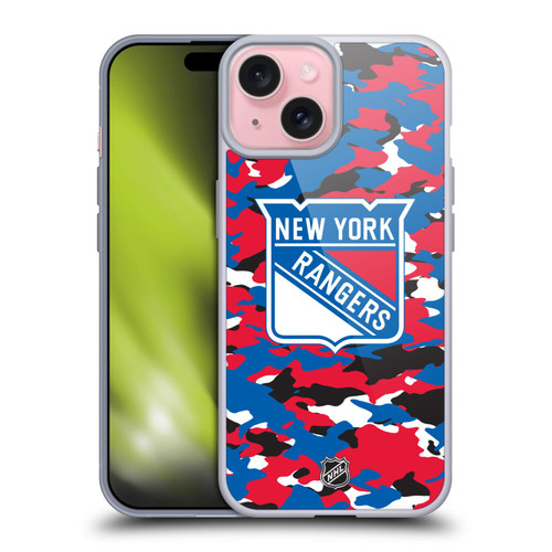 NHL New York Rangers Camouflage Soft Gel Case for Apple iPhone 15 & MagSafe