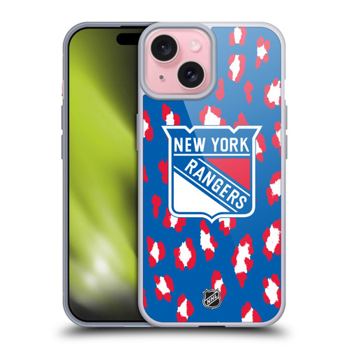 NHL New York Rangers Leopard Pattern Soft Gel Case for Apple iPhone 15
