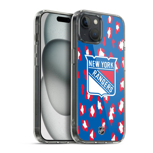 NHL New York Rangers Leopard Pattern Soft Gel Case for Apple iPhone 15 Plus & MagSafe