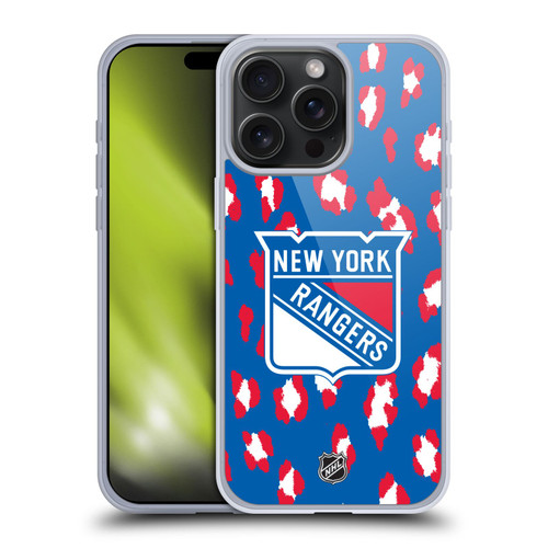 NHL New York Rangers Leopard Pattern Soft Gel Case for Apple iPhone 15 Pro Max