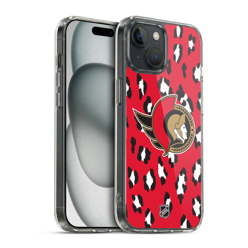 NHL Ottawa Senators Leopard Pattern Soft Gel Case for Apple iPhone 15 & MagSafe