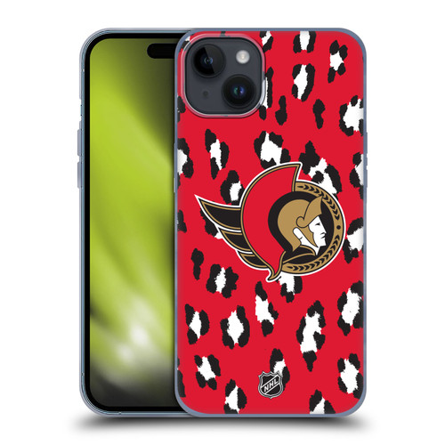 NHL Ottawa Senators Leopard Patten Soft Gel Case for Apple iPhone 15 Plus