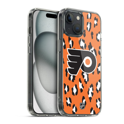 NHL Philadelphia Flyers Leopard Pattern Soft Gel Case for Apple iPhone 15 & MagSafe