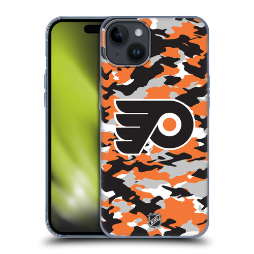 NHL Philadelphia Flyers Camouflage Soft Gel Case for Apple iPhone 15 Plus