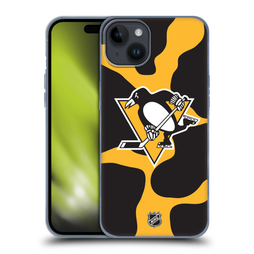 NHL Pittsburgh Penguins Cow Pattern Soft Gel Case for Apple iPhone 15 Plus