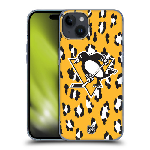 NHL Pittsburgh Penguins Leopard Patten Soft Gel Case for Apple iPhone 15 Plus
