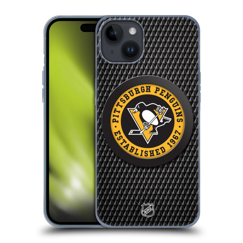 NHL Pittsburgh Penguins Puck Texture Soft Gel Case for Apple iPhone 15 Plus