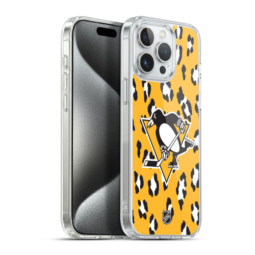 NHL Pittsburgh Penguins Leopard Pattern Soft Gel Case for Apple iPhone 15 Pro Max & MagSafe