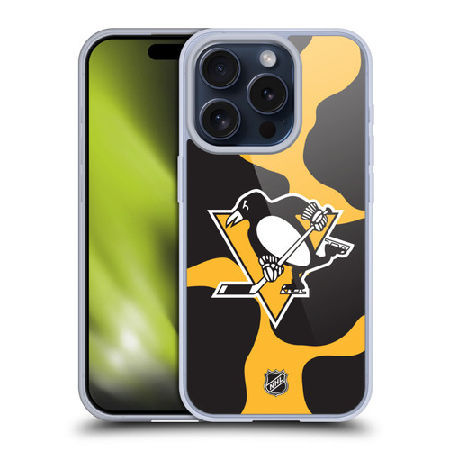 NHL Pittsburgh Penguins Cow Pattern Soft Gel Case for Apple iPhone 15 Pro