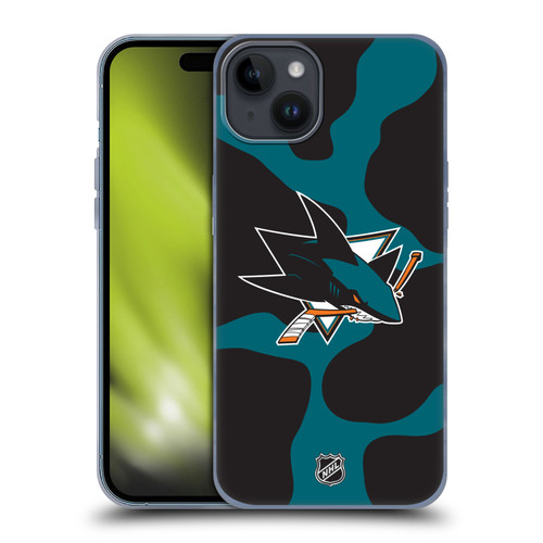 NHL San Jose Sharks Cow Pattern Soft Gel Case for Apple iPhone 15 Plus