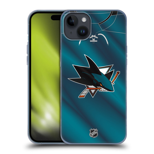 NHL San Jose Sharks Jersey Soft Gel Case for Apple iPhone 15 Plus