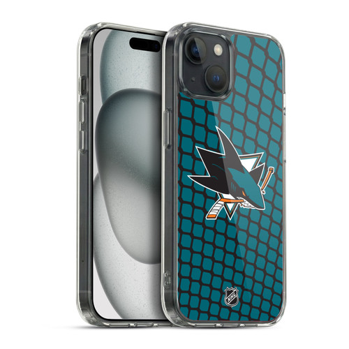 NHL San Jose Sharks Net Pattern Soft Gel Case for Apple iPhone 15 Plus