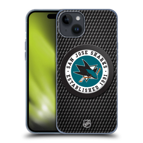 NHL San Jose Sharks Puck Texture Soft Gel Case for Apple iPhone 15 Plus