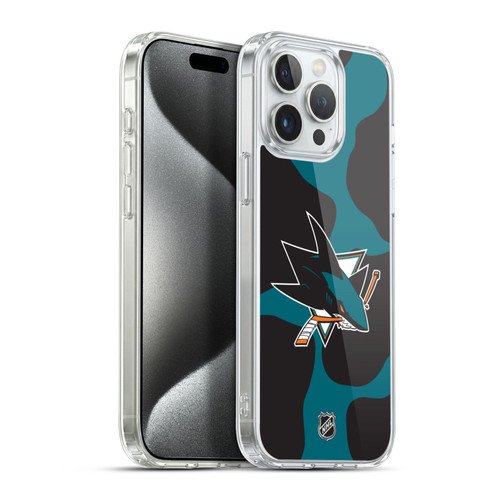 NHL San Jose Sharks Cow Pattern Soft Gel Case for Apple iPhone 15 Pro Max