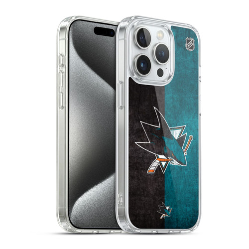 NHL San Jose Sharks Half Distressed Soft Gel Case for Apple iPhone 15 Pro