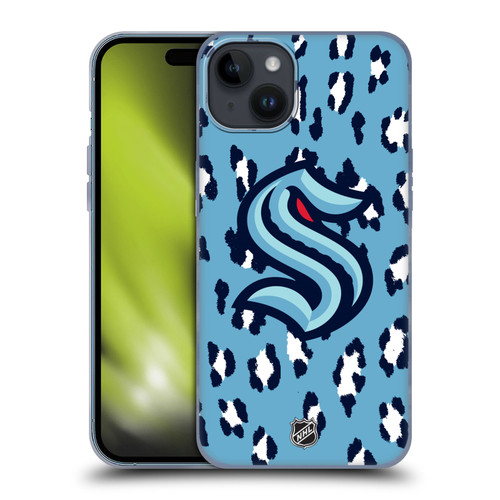 NHL Seattle Kraken Leopard Patten Soft Gel Case for Apple iPhone 15 Plus