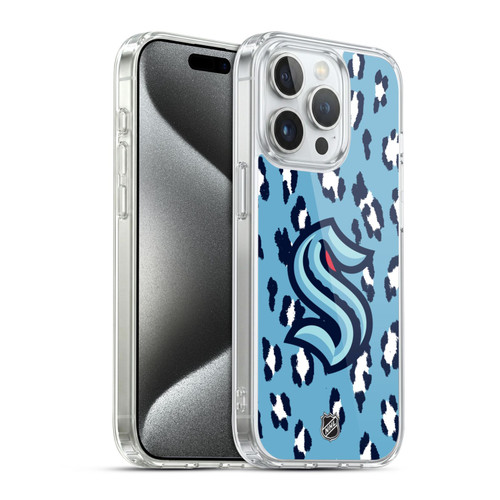 NHL Seattle Kraken Leopard Pattern Soft Gel Case for Apple iPhone 15 Pro