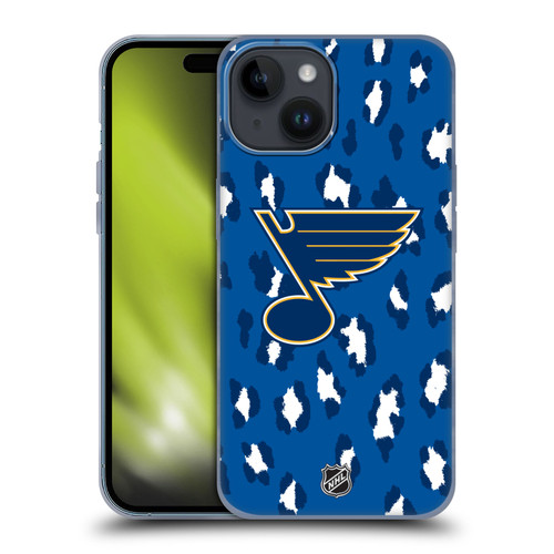 NHL St Louis Blues Leopard Pattern Soft Gel Case for Apple iPhone 15 & MagSafe