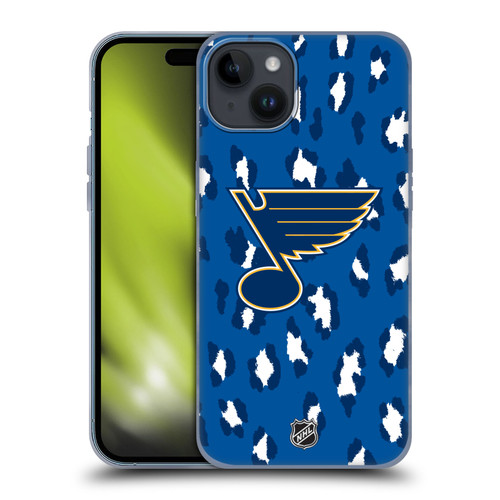 NHL St Louis Blues Leopard Pattern Soft Gel Case for Apple iPhone 15 Plus