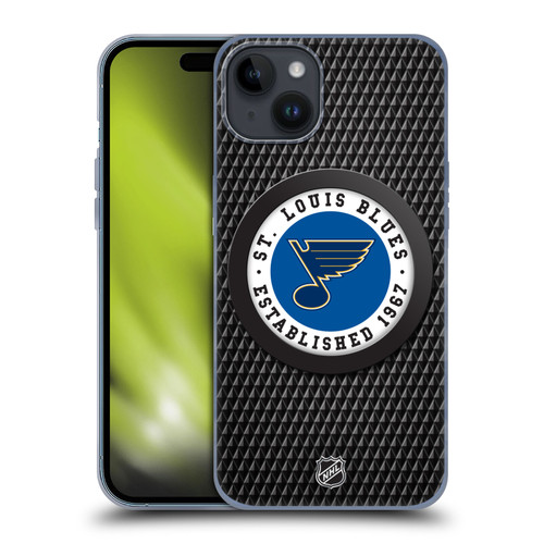 NHL St Louis Blues Puck Texture Soft Gel Case for Apple iPhone 15 Plus
