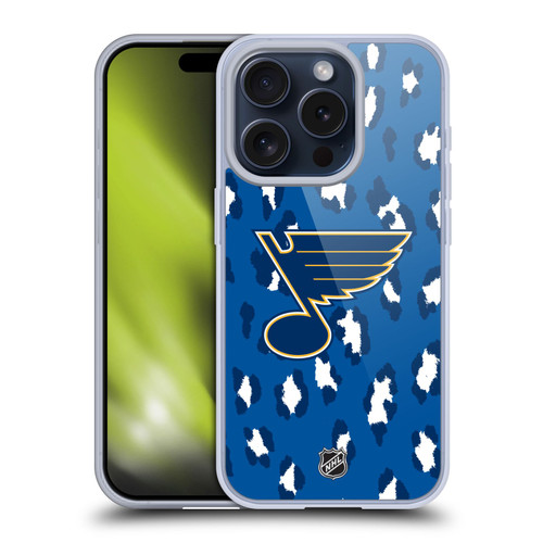 NHL St Louis Blues Leopard Pattern Soft Gel Case for Apple iPhone 15 Pro & MagSafe