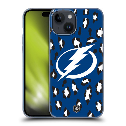 NHL Tampa Bay Lightning Leopard Pattern Soft Gel Case for Apple iPhone 15