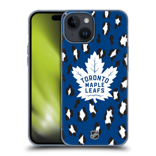 NHL Toronto Maple Leafs Leopard Patten Soft Gel Case for Apple iPhone 15