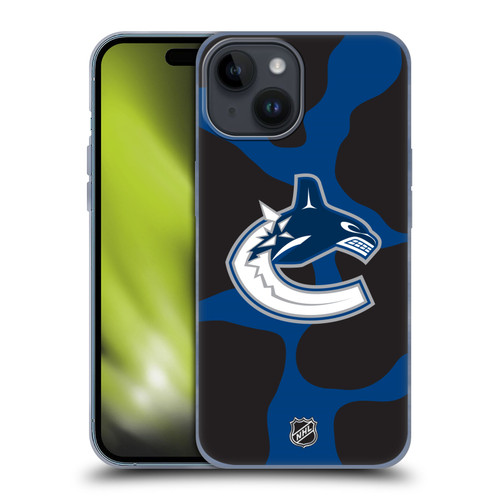 NHL Vancouver Canucks Cow Pattern Soft Gel Case for Apple iPhone 15
