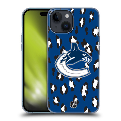 NHL Vancouver Canucks Leopard Pattern Soft Gel Case for Apple iPhone 15
