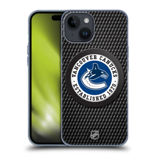 NHL Vancouver Canucks Puck Texture Soft Gel Case for Apple iPhone 15