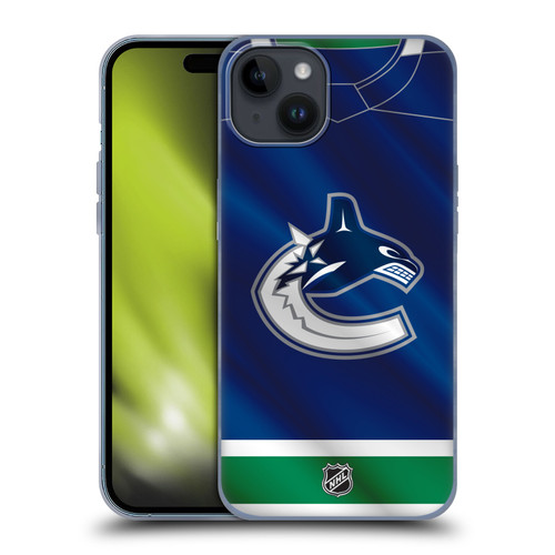 NHL Vancouver Canucks Jersey Soft Gel Case for Apple iPhone 15 Plus