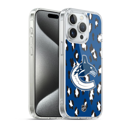 NHL Vancouver Canucks Leopard Pattern Soft Gel Case for Apple iPhone 15 Pro & MagSafe